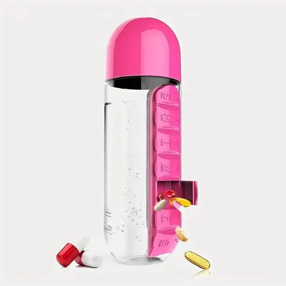 Portable Water Bottle with Pill Box