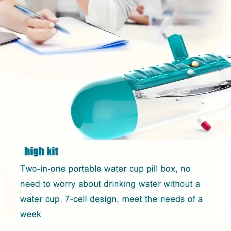 Portable Water Bottle with Pill Box