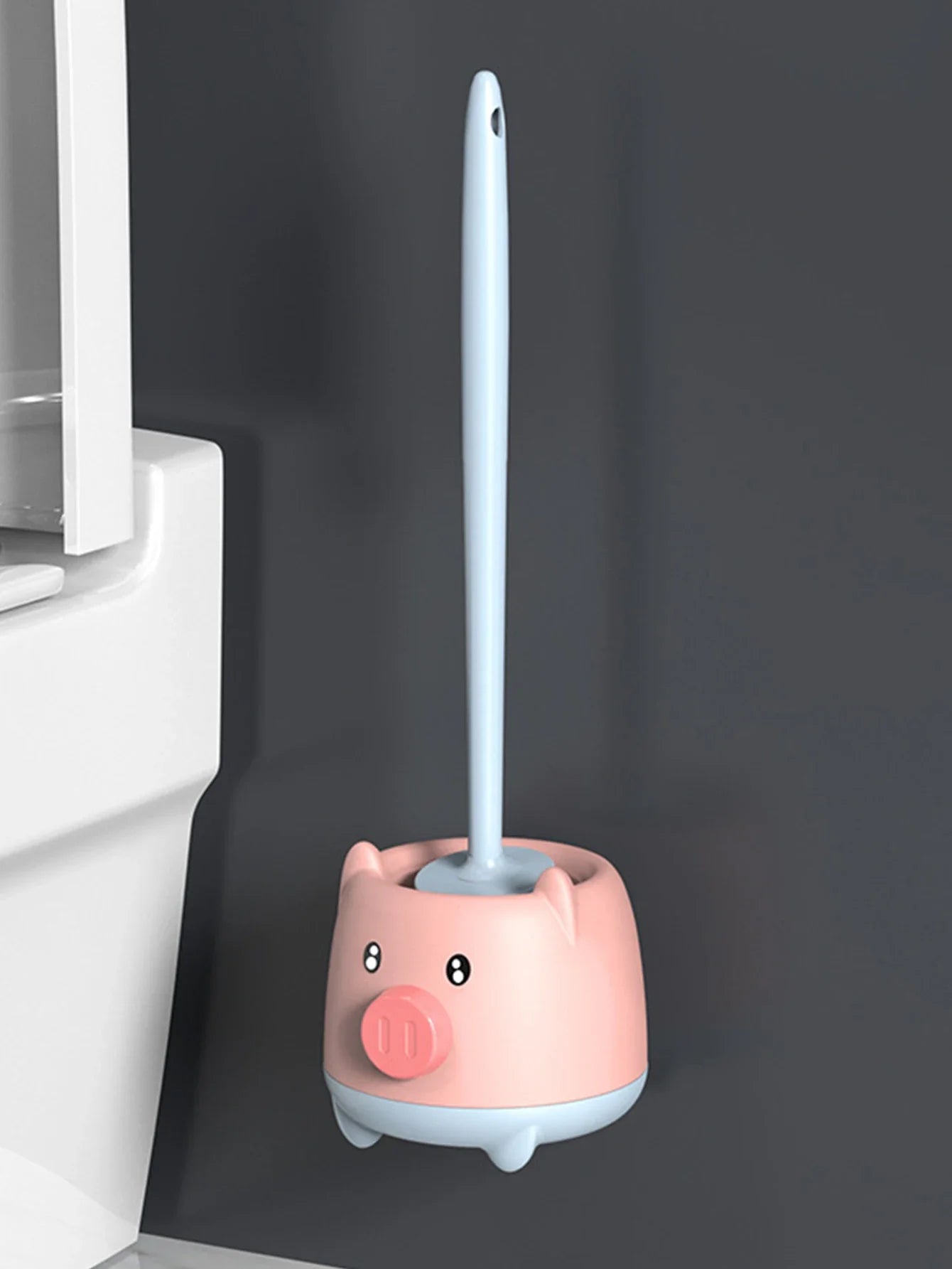 Cute Piglet Wall Hanging Toilet Brush Set for Corner-Free Cleaning