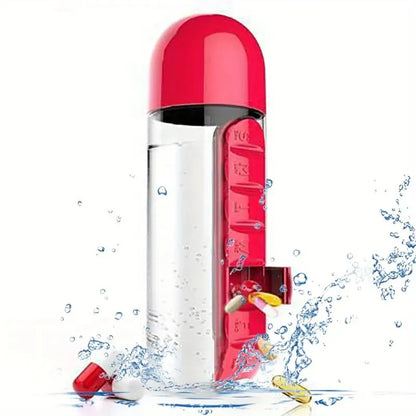 Portable Water Bottle with Pill Box