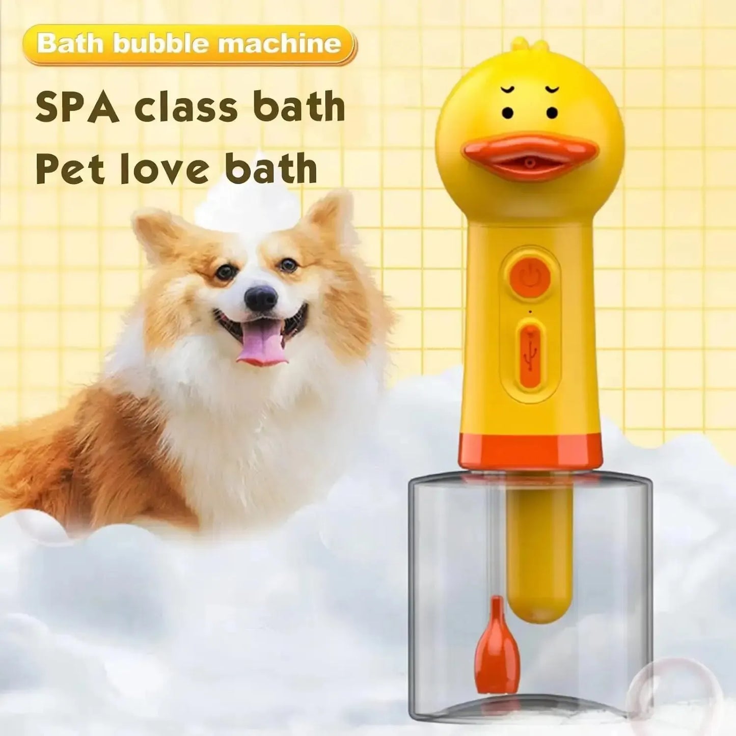 Yellow Duck Pet Bath Foam Dispenser