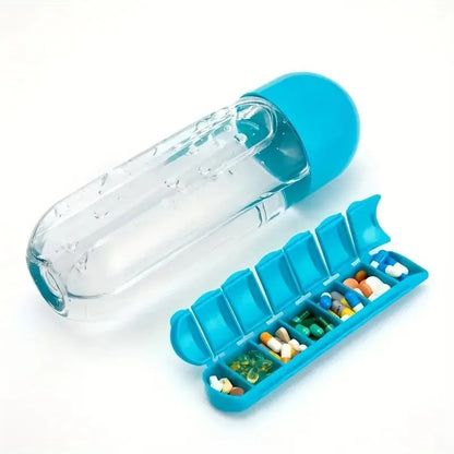 Portable Water Bottle with Pill Box