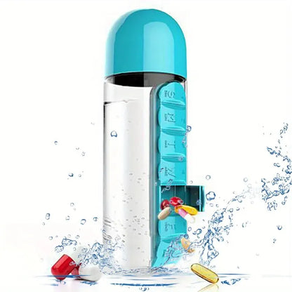 Portable Water Bottle with Pill Box