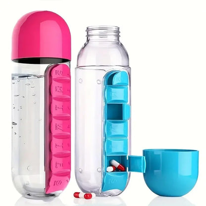 Portable Water Bottle with Pill Box