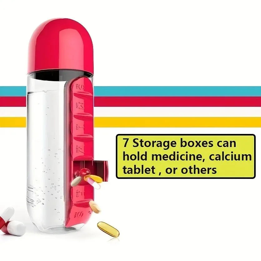 Portable Water Bottle with Pill Box